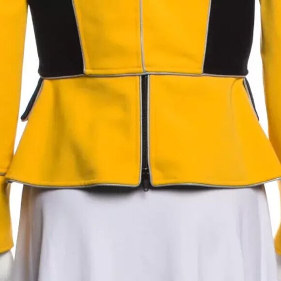 Moschino Italian Yellow Gold Black Silver Zipper Jacket Colorblock US 8 Small - Picture 9 of 10